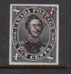Canada #16TCi XF Plate Proof In Black With Diagonal Specimen Overprint
