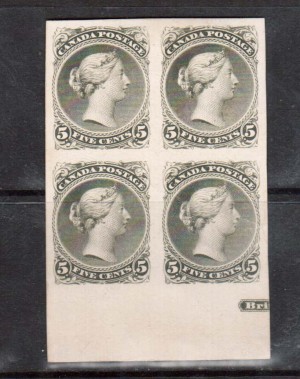 Canada #26P XF Proof Block In Color Of Issue Showing Part Imprint